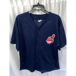 Vintage 90s Cleveland Indians Chief Wahoo Logo 7 Mesh Jersey Large